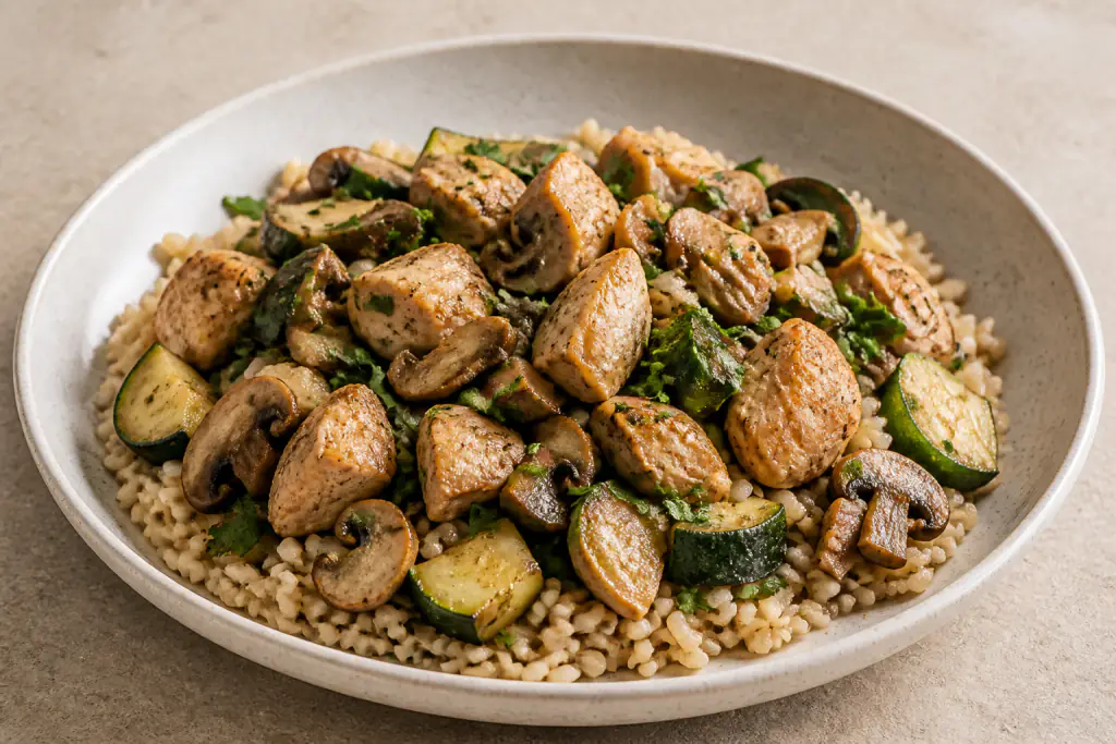 Afghan-Inspired Fatty-Liver-Caution Chicken Brown Rice Mushroom Bowl