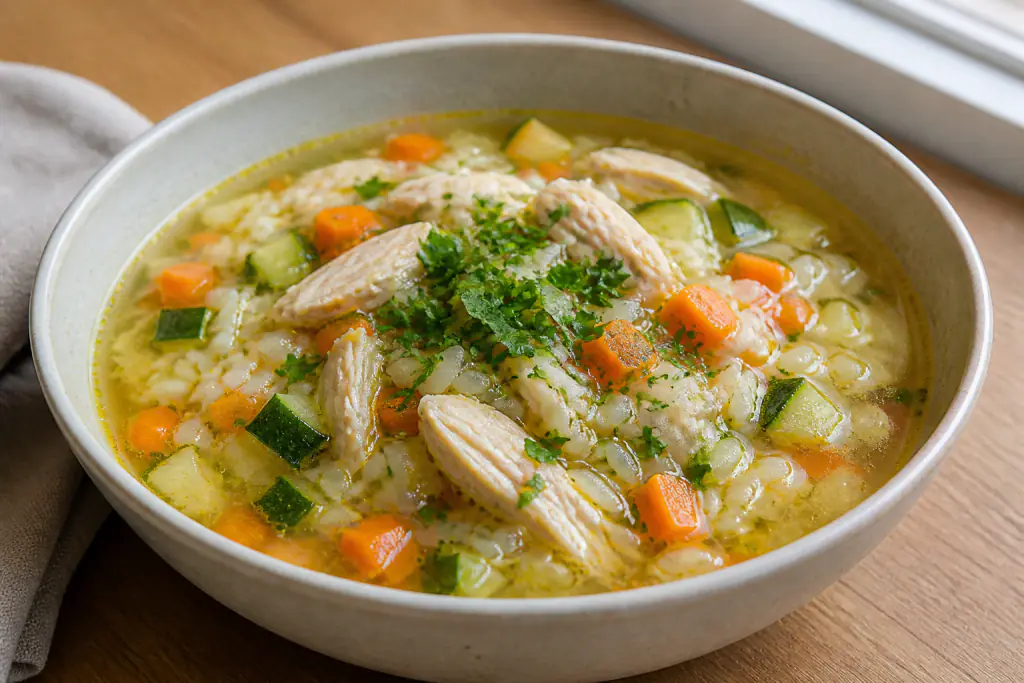 Afghan-Inspired GERD-Aware Chicken Rice Carrot Soup