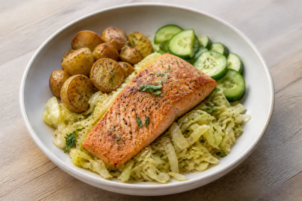 Afghan-Inspired Heart-Healthy Salmon Potato Cabbage Plate