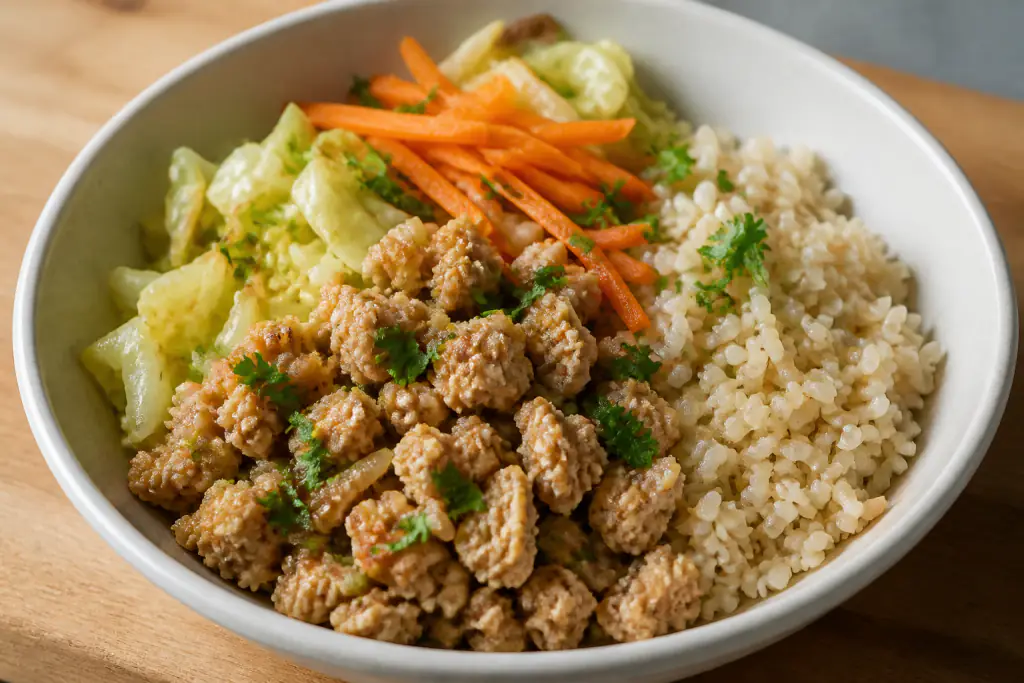 Afghan-Inspired Hypertension-Friendly Turkey Brown Rice Cabbage Bowl