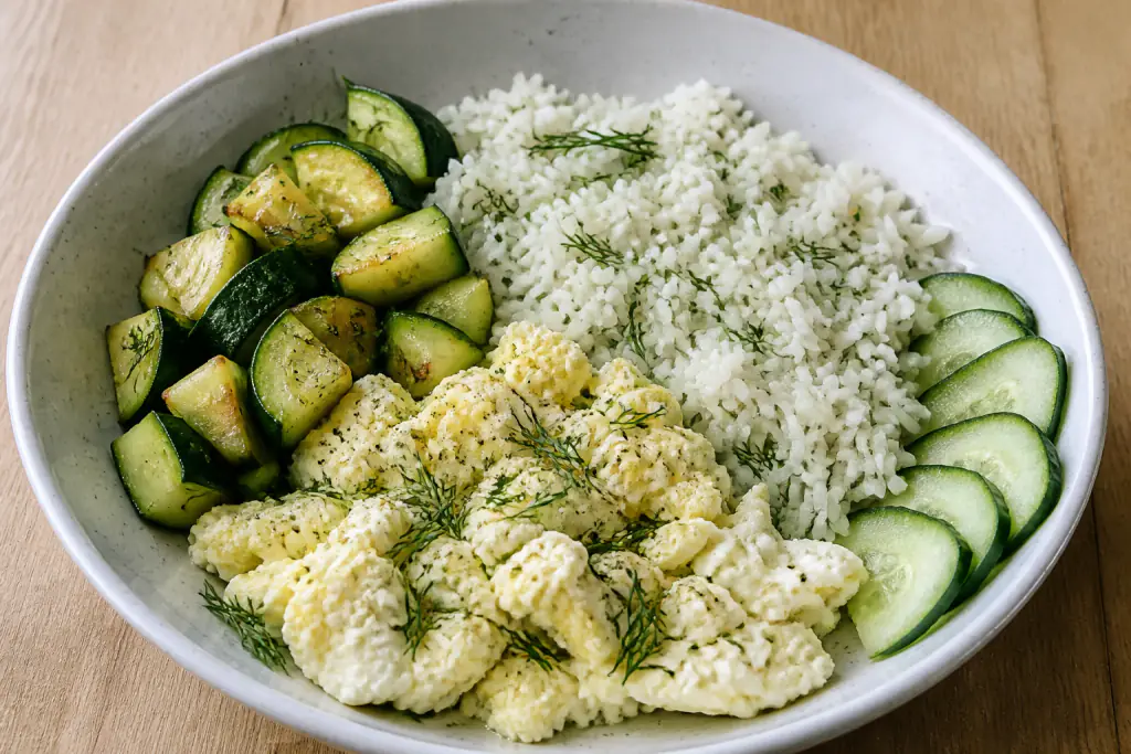 Afghan-Inspired Kidney-Caution Egg White Rice Zucchini Bowl