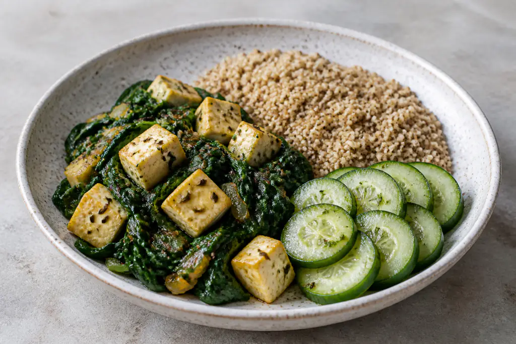 Afghan-Inspired PCOS-Friendly Paneer Millet Spinach Plate