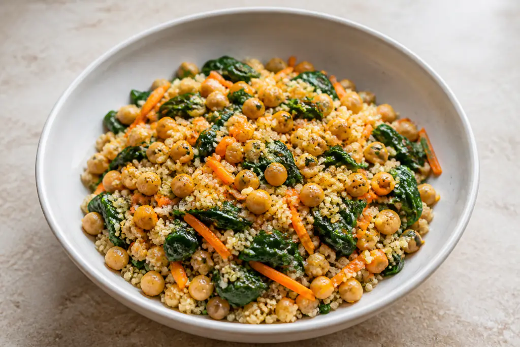 Albanian-Inspired Vegan Chickpea Quinoa Carrot Bowl