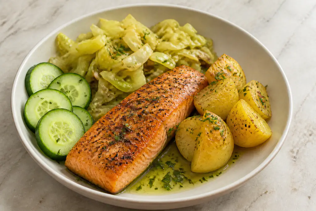 Algerian-Inspired Heart-Healthy Salmon Potato Cabbage Plate