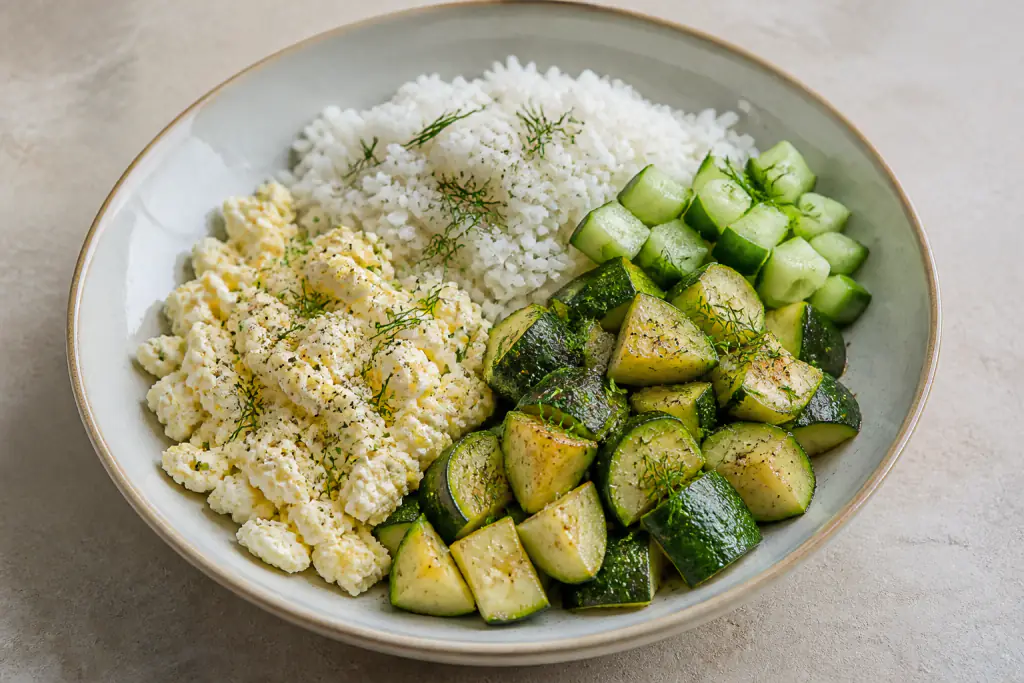 Algerian-Inspired Kidney-Caution Egg White Rice Zucchini Bowl