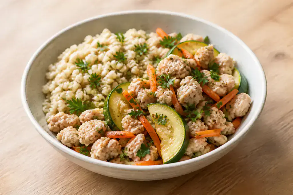 Argentinian-Inspired Fatty-Liver-Caution Turkey Oat Zucchini Bowl