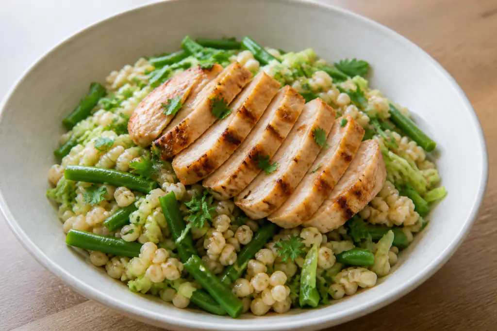 Australian-Inspired Diabetes-Friendly Chicken Barley Green Bean Bowl