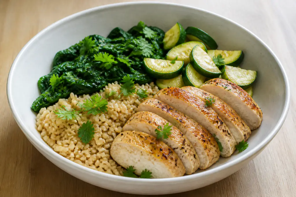Australian-Inspired Fatty-Liver-Caution Turkey Brown Rice Greens Bowl