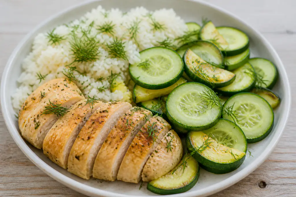 Australian-Inspired Kidney-Caution Chicken Rice Cucumber Plate