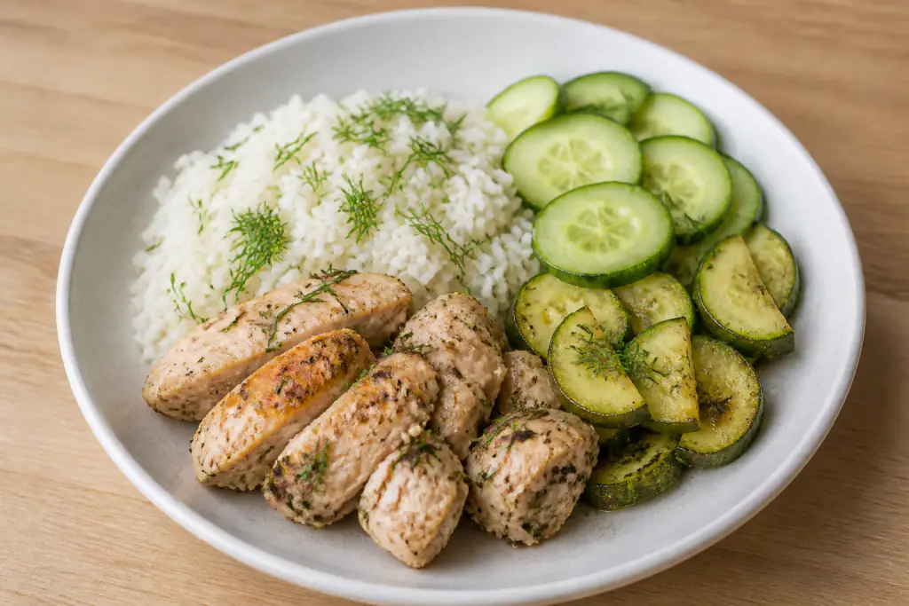 Austrian-Inspired Kidney-Caution Chicken Rice Cucumber Plate