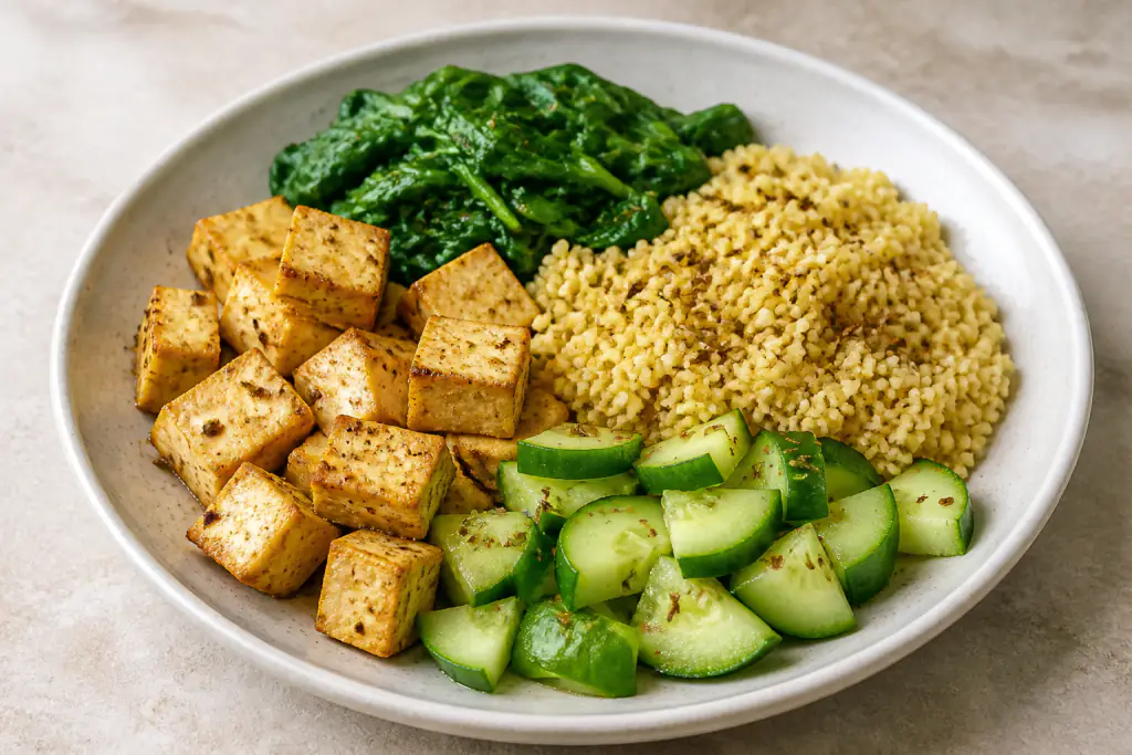 Austrian-Inspired PCOS-Friendly Tofu Millet Spinach Bowl