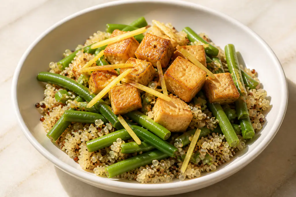 Azerbaijani-Inspired Diabetes-Friendly Tofu Quinoa Green Bean Bowl