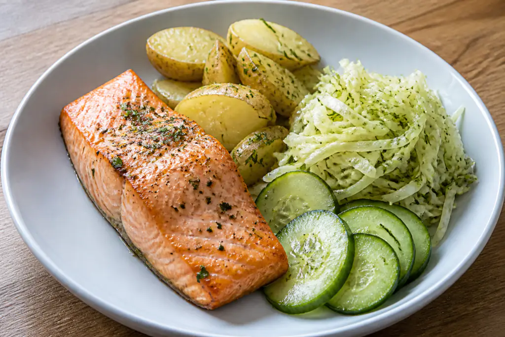 Azerbaijani-Inspired Heart-Healthy Salmon Potato Cabbage Plate