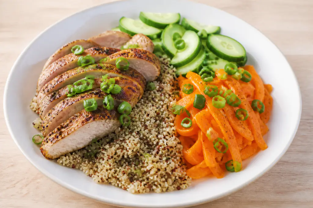 Basque-Inspired Low-FODMAP-Style Turkey Quinoa Carrot Plate