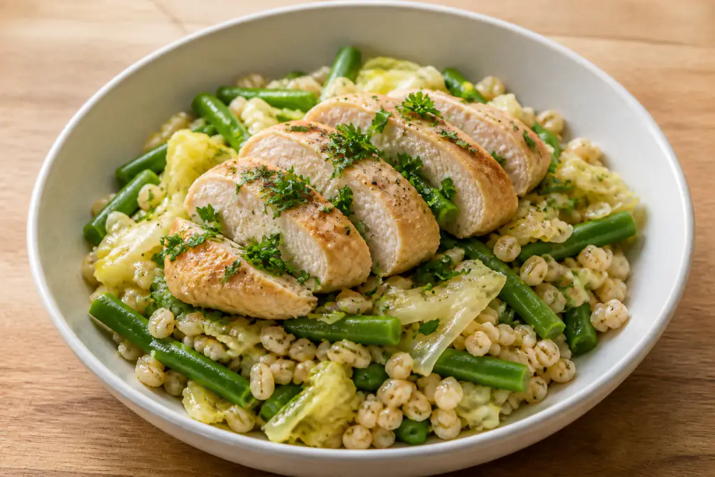 Bavarian-Inspired Diabetes-Friendly Chicken Barley Green Bean Bowl