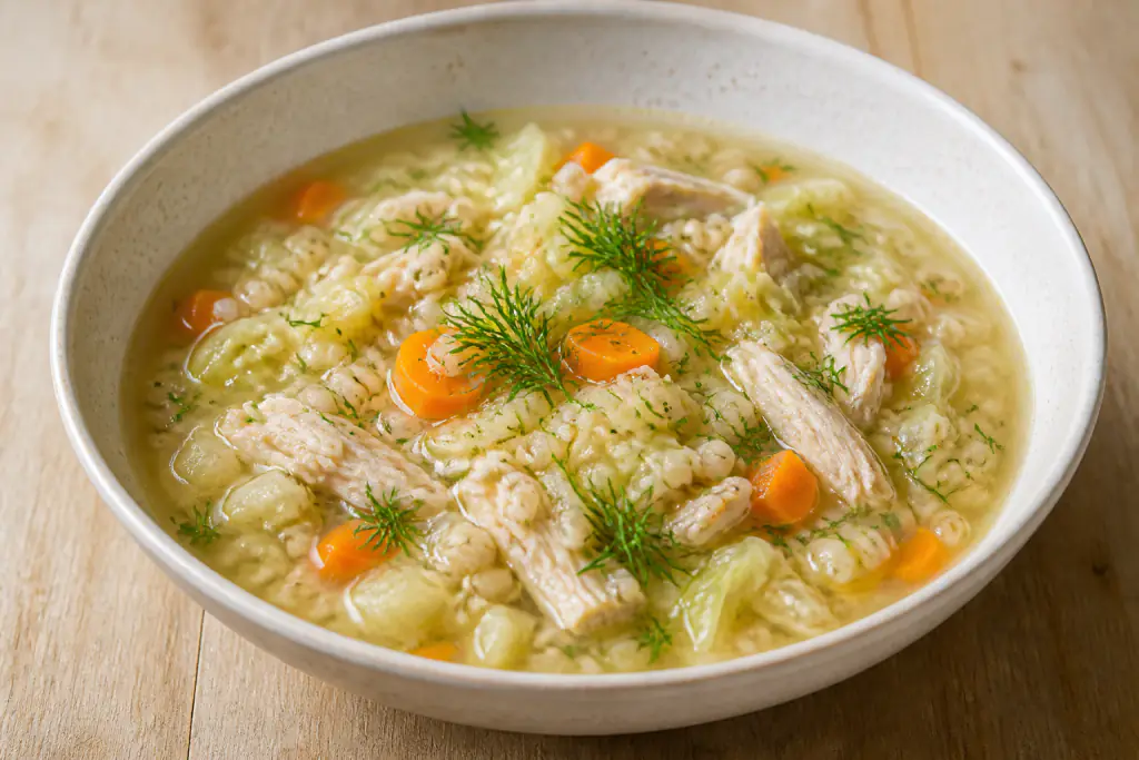 Bavarian-Inspired Hypertension-Friendly Chicken Oat Cabbage Soup
