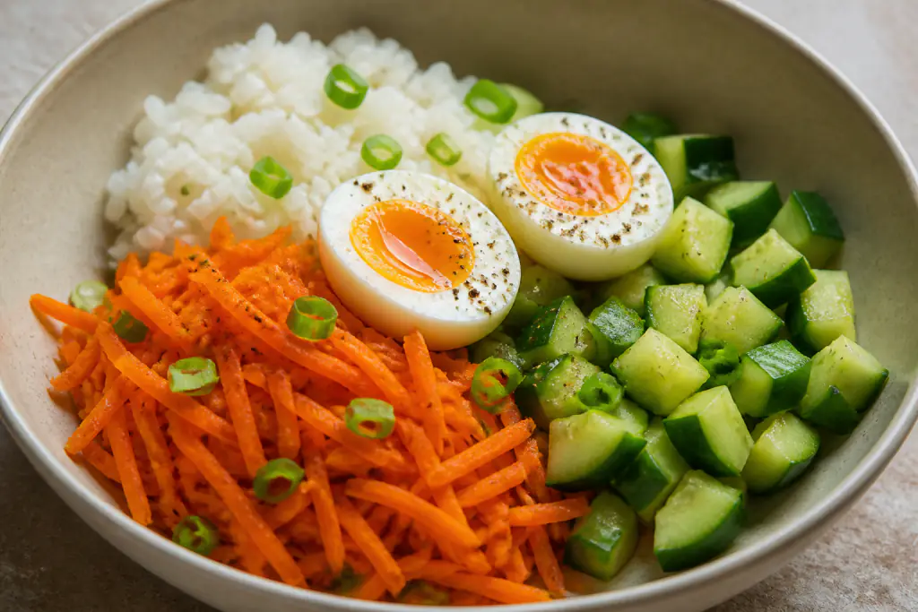 Bavarian-Inspired Low-FODMAP-Style Egg Rice Carrot Bowl