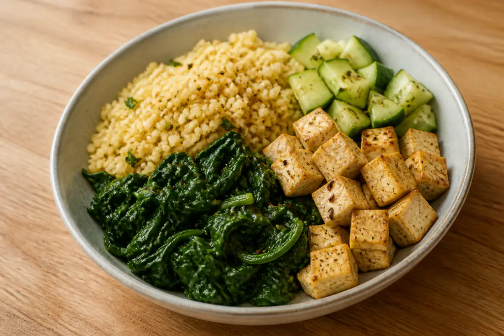 Bavarian-Inspired PCOS-Friendly Tofu Millet Spinach Bowl