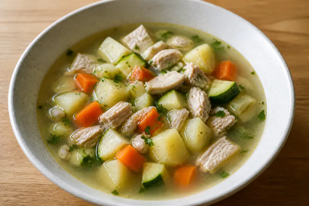Belgian-Inspired GERD-Aware Turkey Potato Zucchini Soup