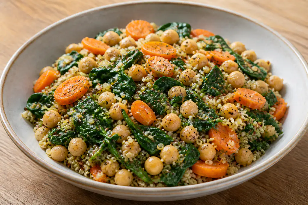 Belgian-Inspired Vegan Chickpea Quinoa Carrot Bowl