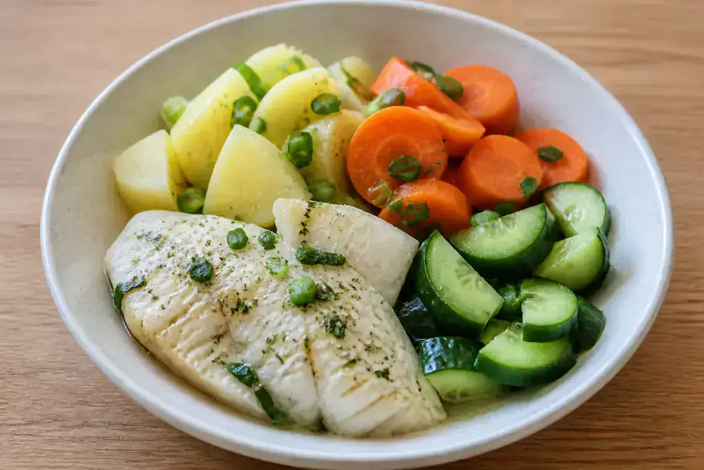 Brazilian Low-FODMAP-Style Fish Potato Carrot Bowl
