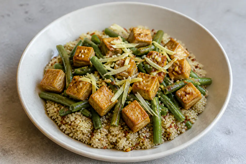 Bulgarian-Inspired Diabetes-Friendly Tofu Quinoa Green Bean Bowl