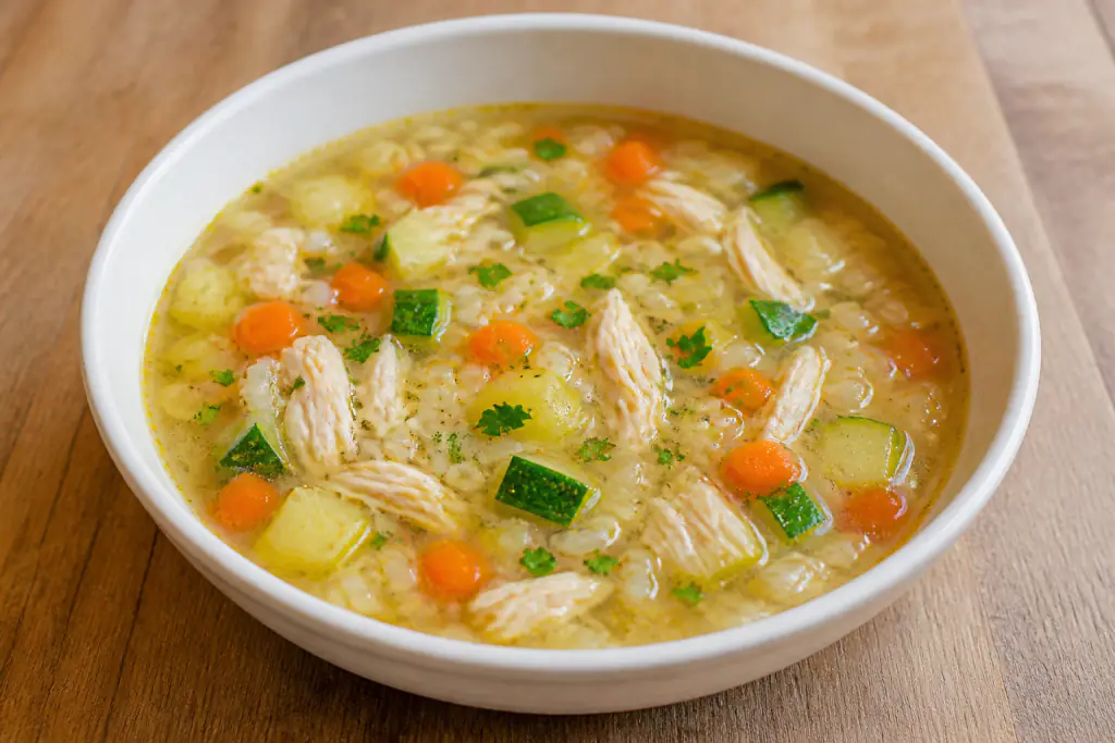 Bulgarian-Inspired GERD-Aware Chicken Rice Carrot Soup