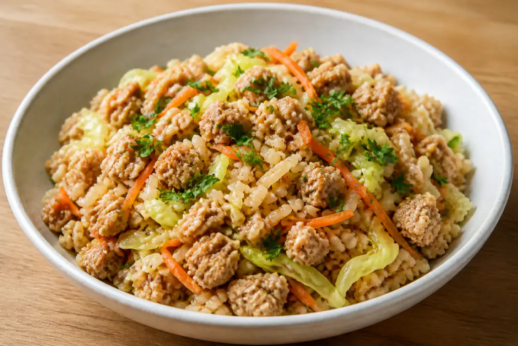 Bulgarian-Inspired Hypertension-Friendly Turkey Brown Rice Cabbage Bowl