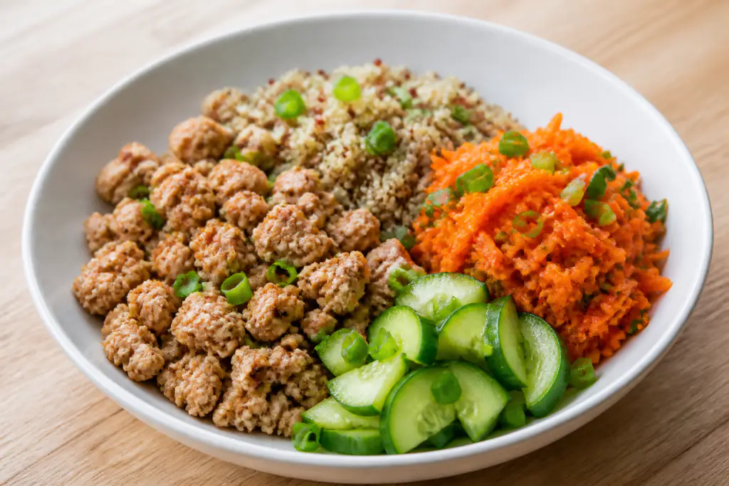 Bulgarian-Inspired Low-FODMAP-Style Turkey Quinoa Carrot Plate