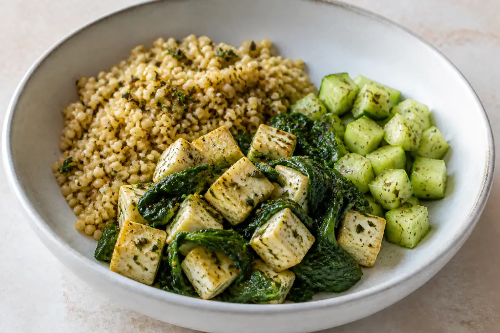 Bulgarian-Inspired PCOS-Friendly Paneer Millet Spinach Plate