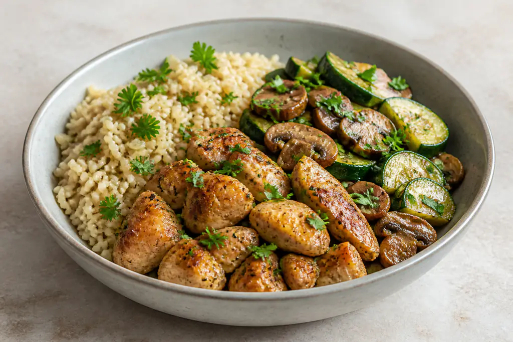 Cape Malay-Inspired Fatty-Liver-Caution Chicken Brown Rice Mushroom Bowl