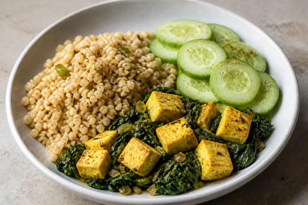 Cape Malay-Inspired PCOS-Friendly Paneer Millet Spinach Plate