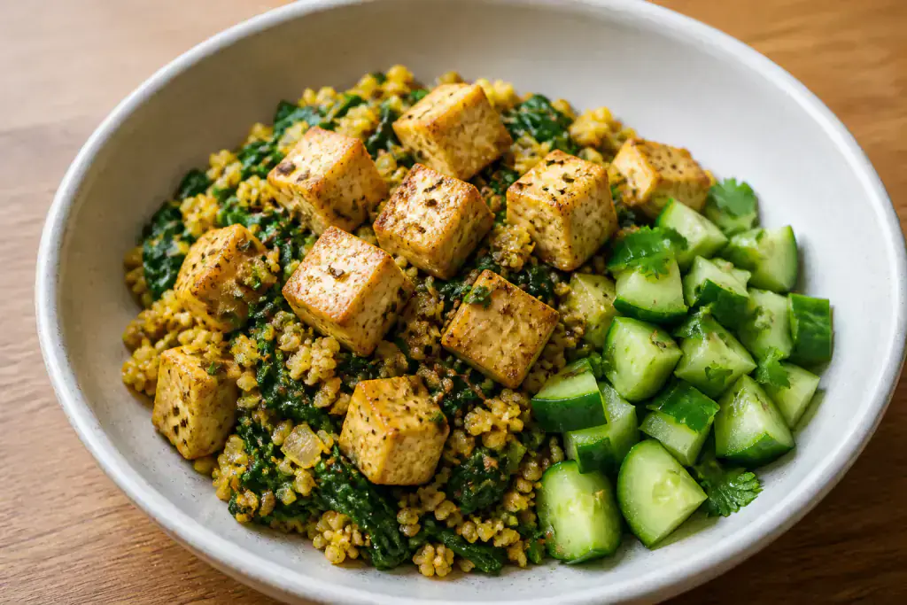 Caribbean-Inspired PCOS-Friendly Tofu Millet Greens Bowl