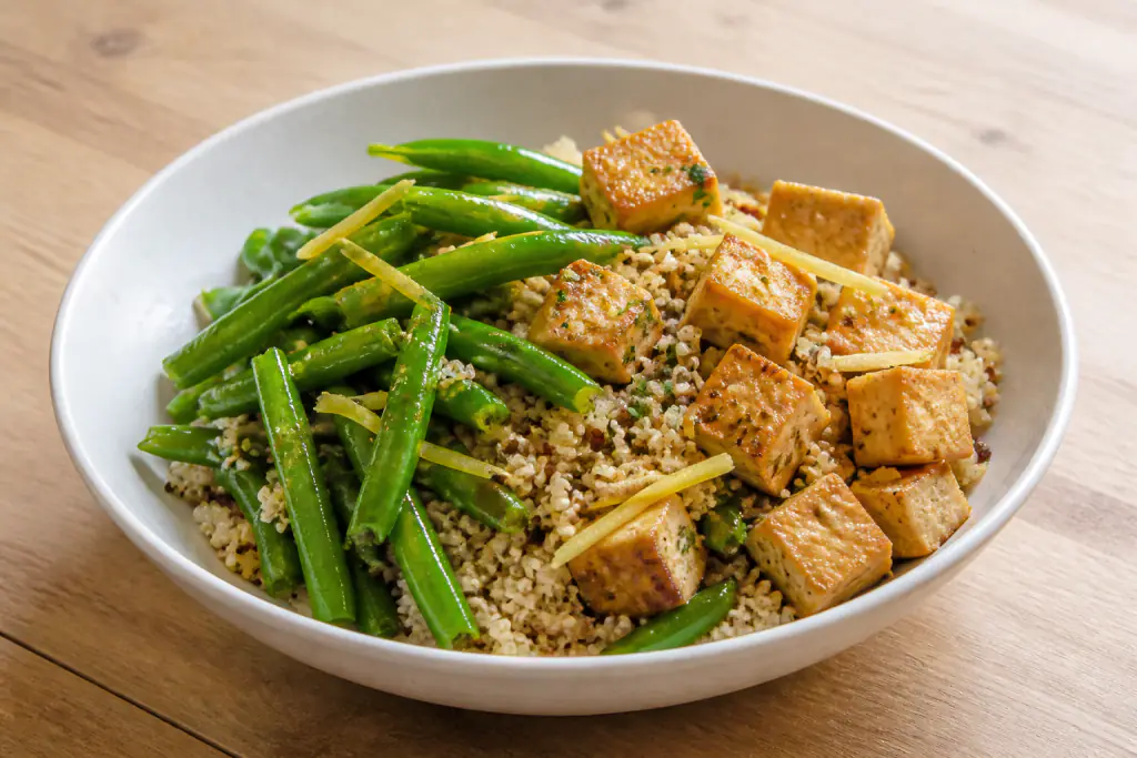 Catalan-Inspired Diabetes-Friendly Tofu Quinoa Green Bean Bowl