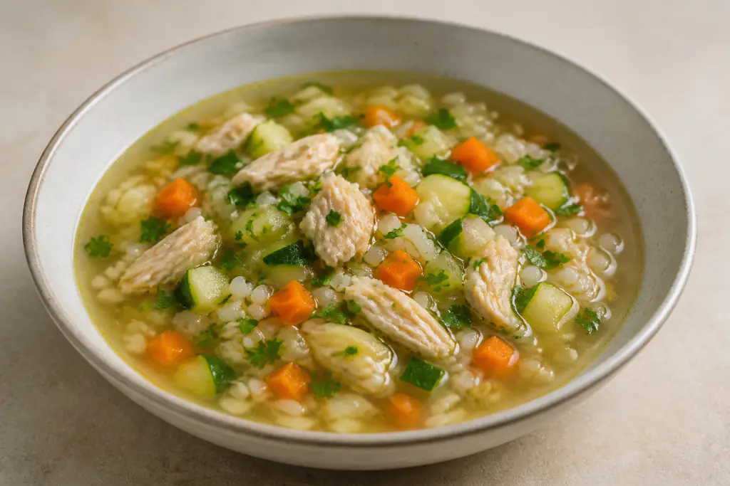 Catalan-Inspired GERD-Aware Chicken Rice Carrot Soup