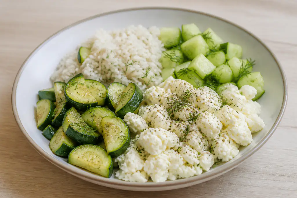 Catalan-Inspired Kidney-Caution Egg White Rice Zucchini Bowl