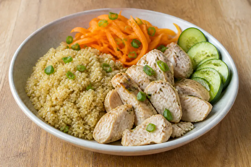 Catalan-Inspired Low-FODMAP-Style Turkey Quinoa Carrot Plate