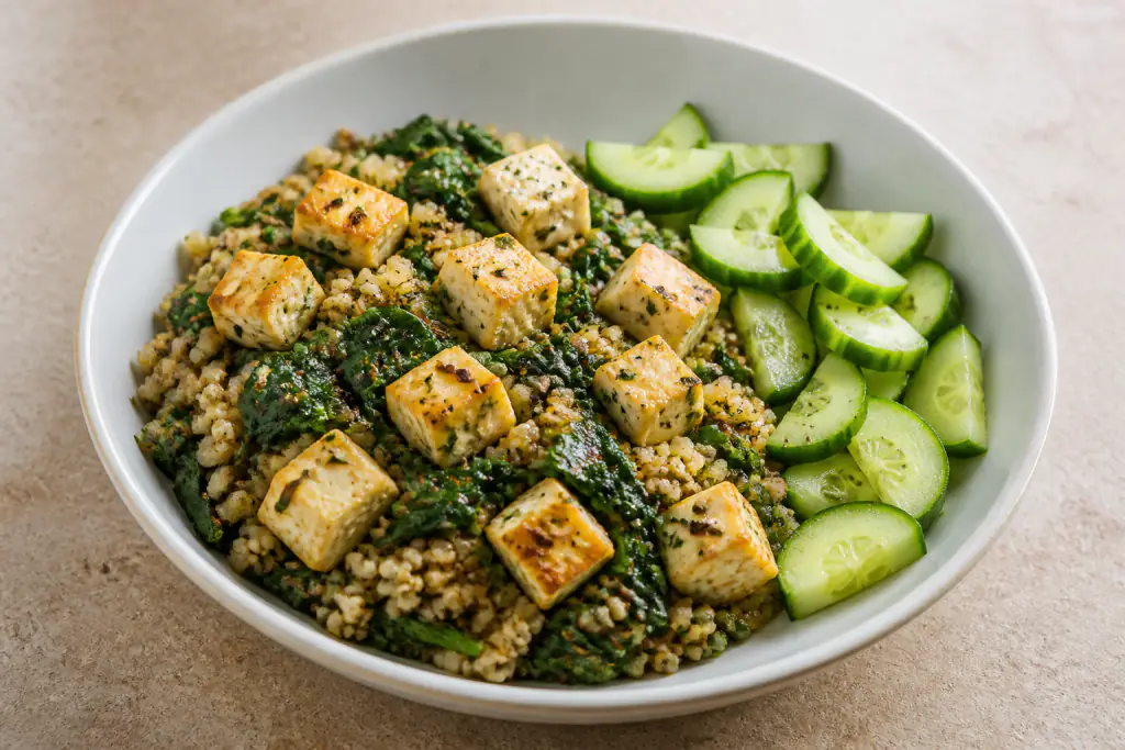 Catalan-Inspired PCOS-Friendly Paneer Millet Spinach Plate