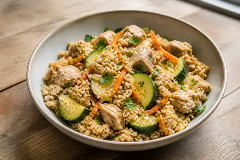 Chilean-Inspired Fatty-Liver-Caution Turkey Oat Zucchini Bowl