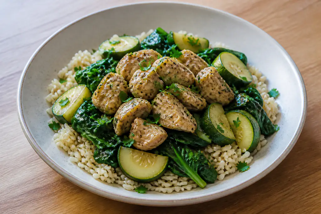 Costa Rican-Inspired Fatty-Liver-Caution Turkey Brown Rice Greens Bowl