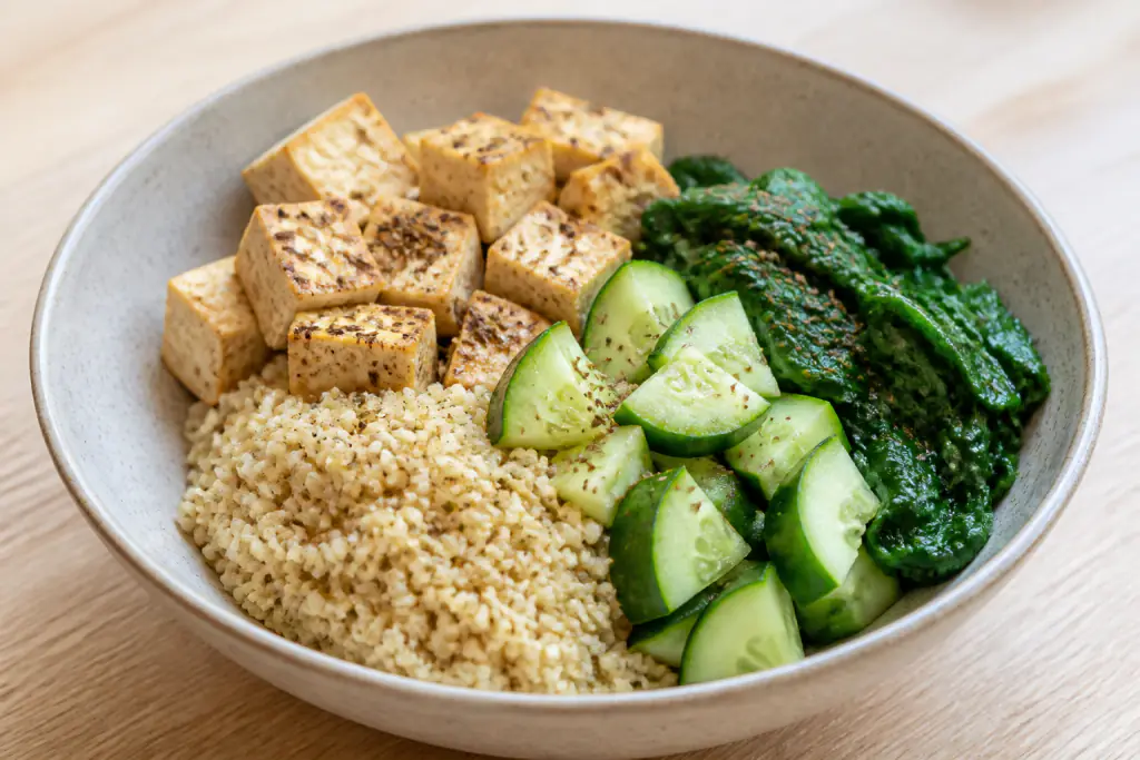 Costa Rican-Inspired PCOS-Friendly Tofu Millet Spinach Bowl