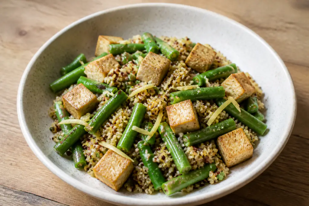 Czech-Inspired Diabetes-Friendly Tofu Quinoa Green Bean Bowl