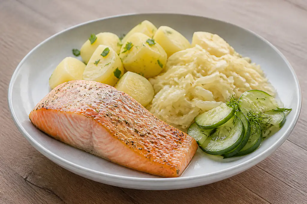 Czech-Inspired Heart-Healthy Salmon Potato Cabbage Plate