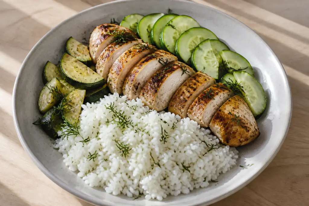 Danish-Inspired Kidney-Caution Chicken Rice Cucumber Plate