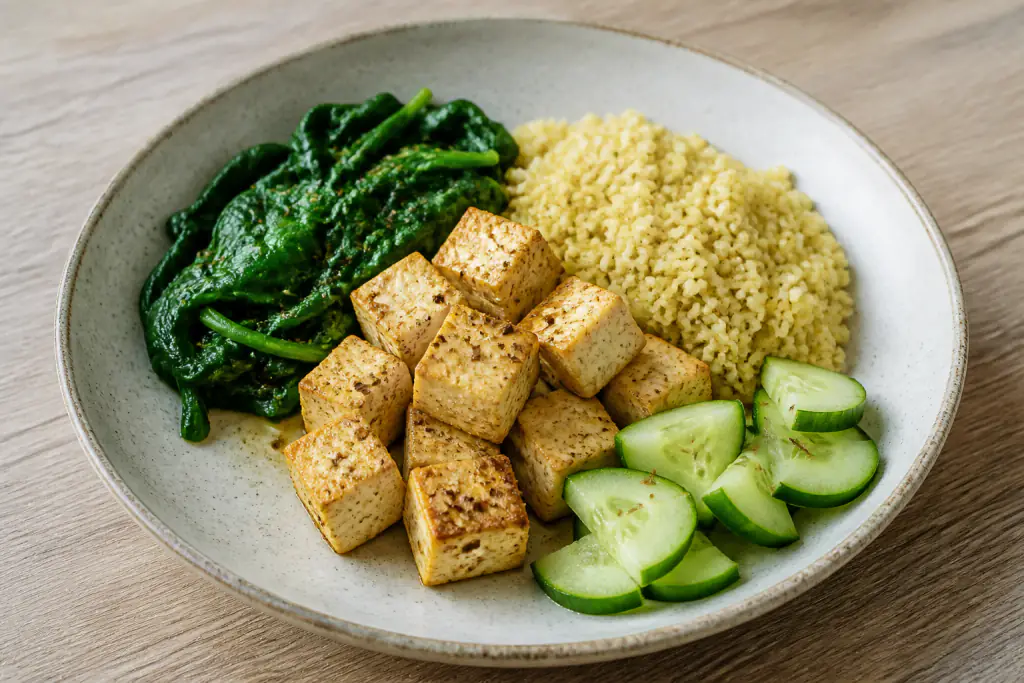 Danish-Inspired PCOS-Friendly Tofu Millet Spinach Bowl