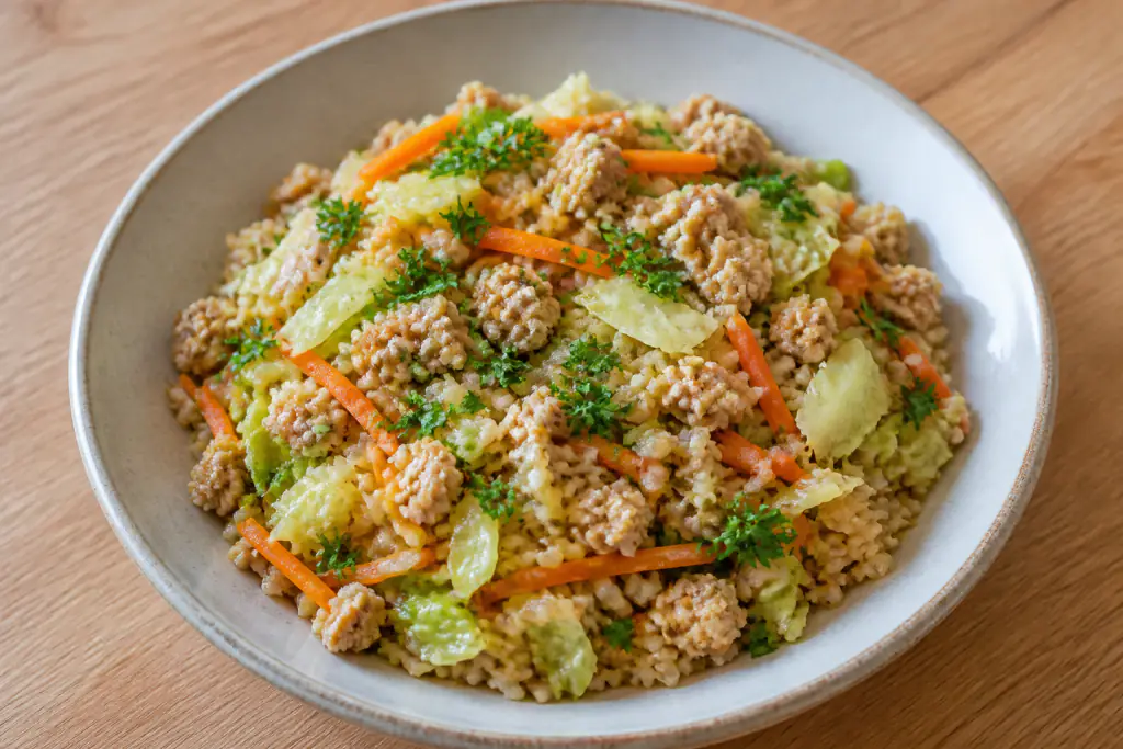 Dutch-Inspired Hypertension-Friendly Turkey Brown Rice Cabbage Bowl
