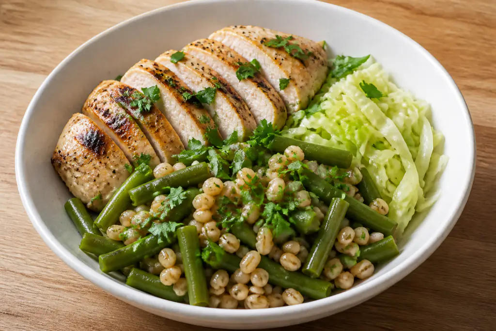 Ecuadorian-Inspired Diabetes-Friendly Chicken Barley Green Bean Bowl