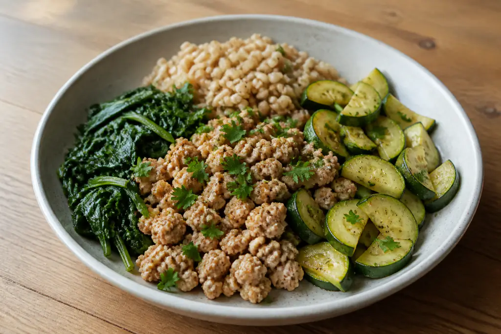 Ecuadorian-Inspired Fatty-Liver-Caution Turkey Brown Rice Greens Bowl