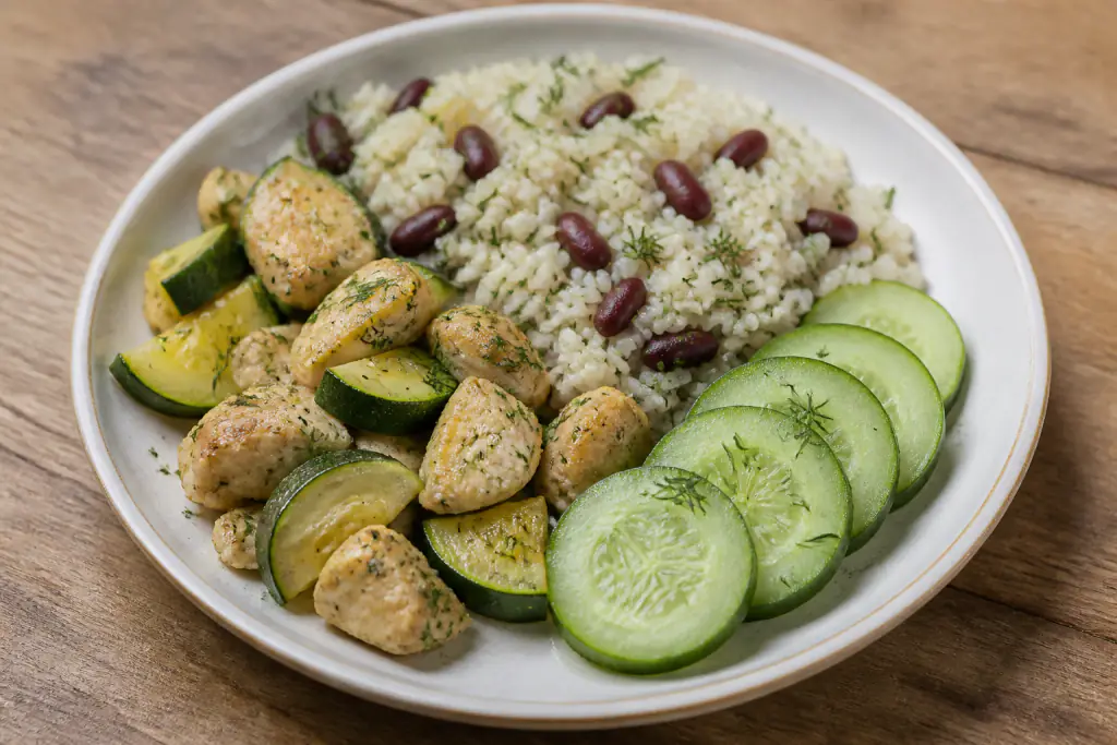 Ecuadorian-Inspired Kidney-Caution Chicken Rice Cucumber Plate