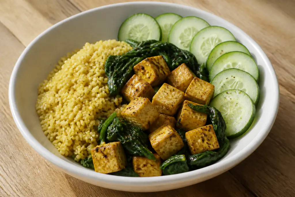 Ecuadorian-Inspired PCOS-Friendly Tofu Millet Spinach Bowl